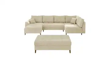 Wohnlandschaft mit Hocker Beige links