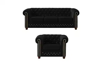 S-STYLE Polestergarnitur 3+1 Schwarz