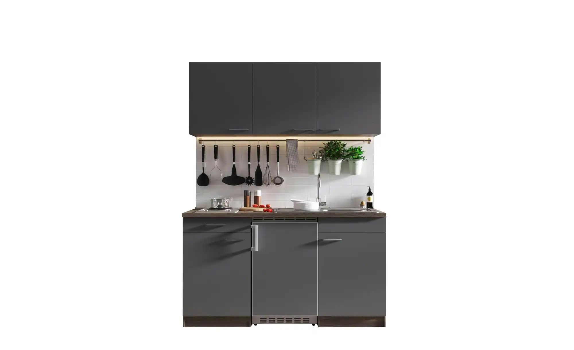 Respekta Grau Küche Küchenzeile Singleküche Eiche York Oliver 150 Cm - Image 3