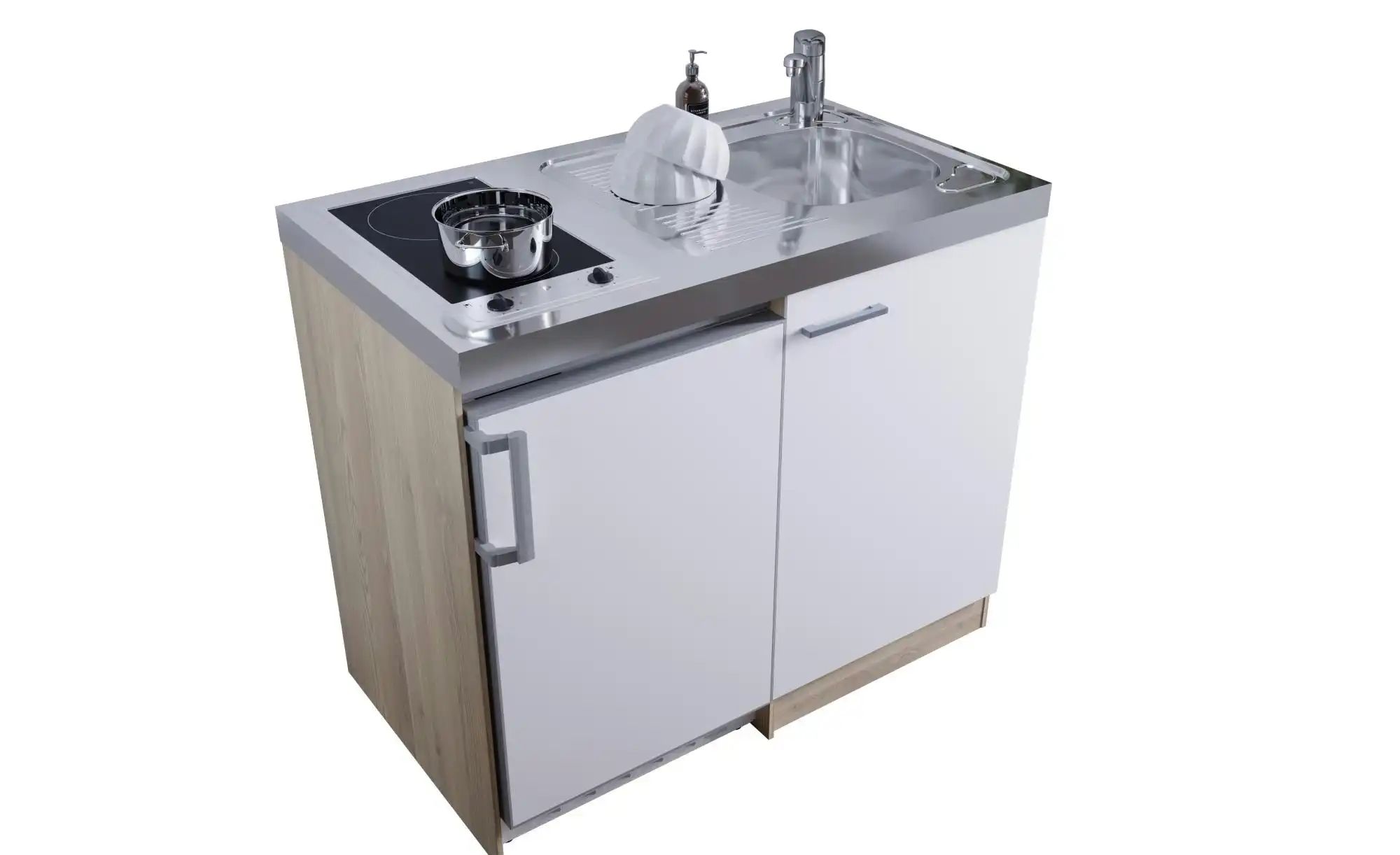 Respekta Weiß Küche Miniküche Singleküche Küchenzeile Pantry Eiche Levin 100 Cm - Image 3