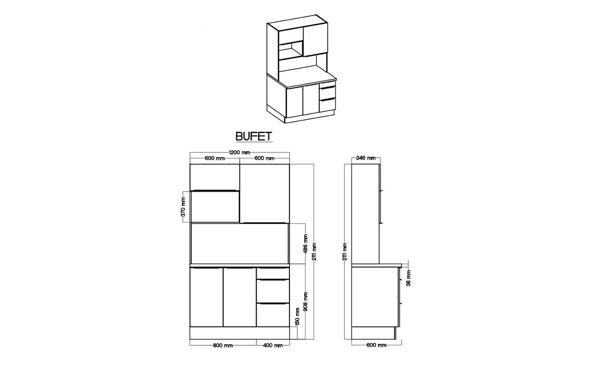 Buffet ¦ grau ¦ Maße (cm): B: 120 H: ...