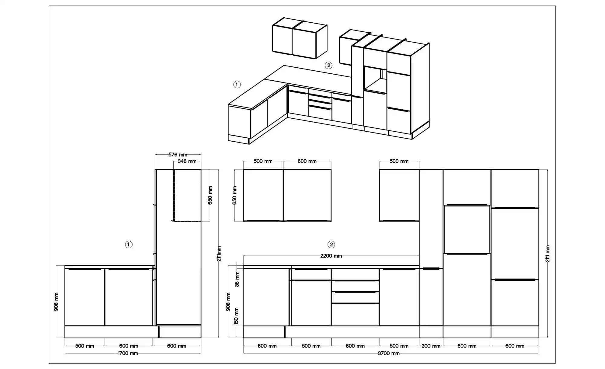 Küchenzeile ¦ weiß ¦ Maße (cm): B: ...