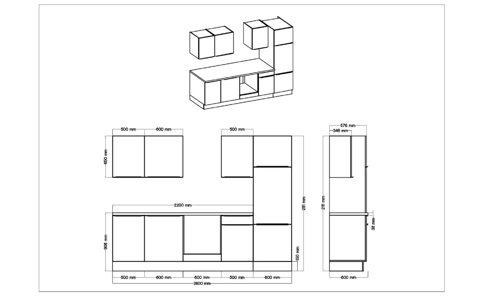 Küchenzeile ¦ weiß ¦ Maße (cm): B: ...