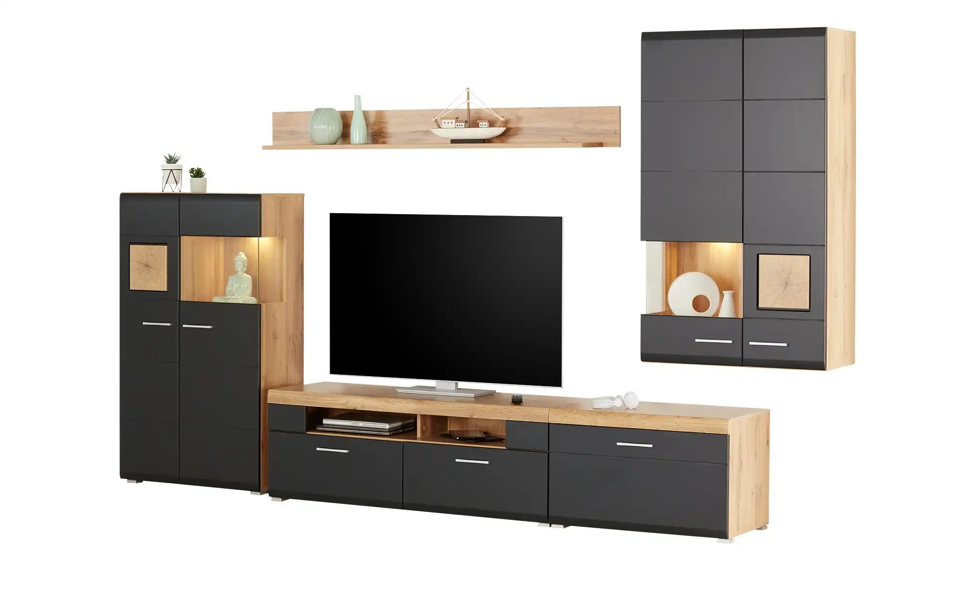 Wohnkombination Fun Plus | schwarz | Maße (cm): B: 320 H: 205 T: 47.0 Kommoden & Sideboards > Wohnwände - Sconto Image