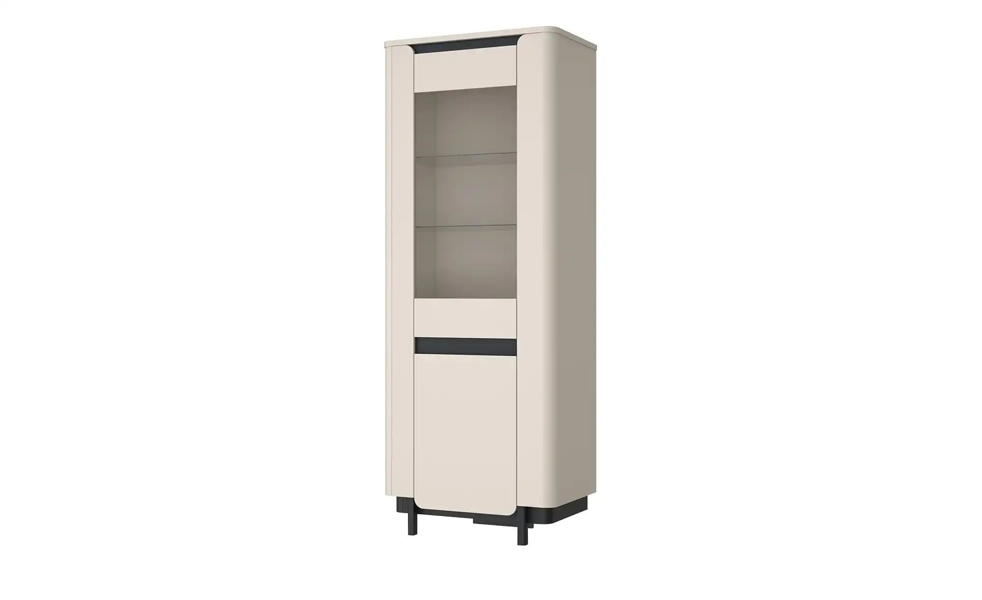 Forte VODOL Vitrinenschrank 70 80, Moderne Vitrine mit Glastür und abgerundetem Eckendesign, Holzwerkstoff, Kaschmir|Beige, 75,6 cm breit x 196,3 cm hoch x 44,8 cm tief - Bild 3