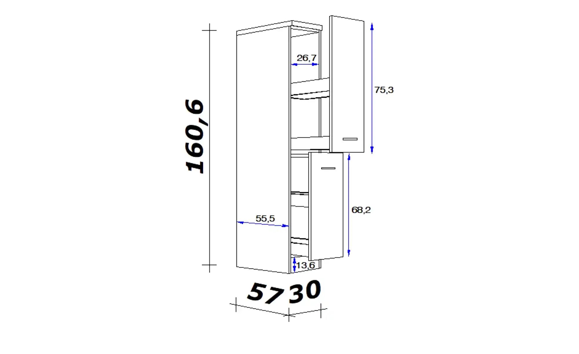 Apothekerschrank  Mol ¦ weiß ¦ Maße (cm): B: 30 H: 161 T: 60  -