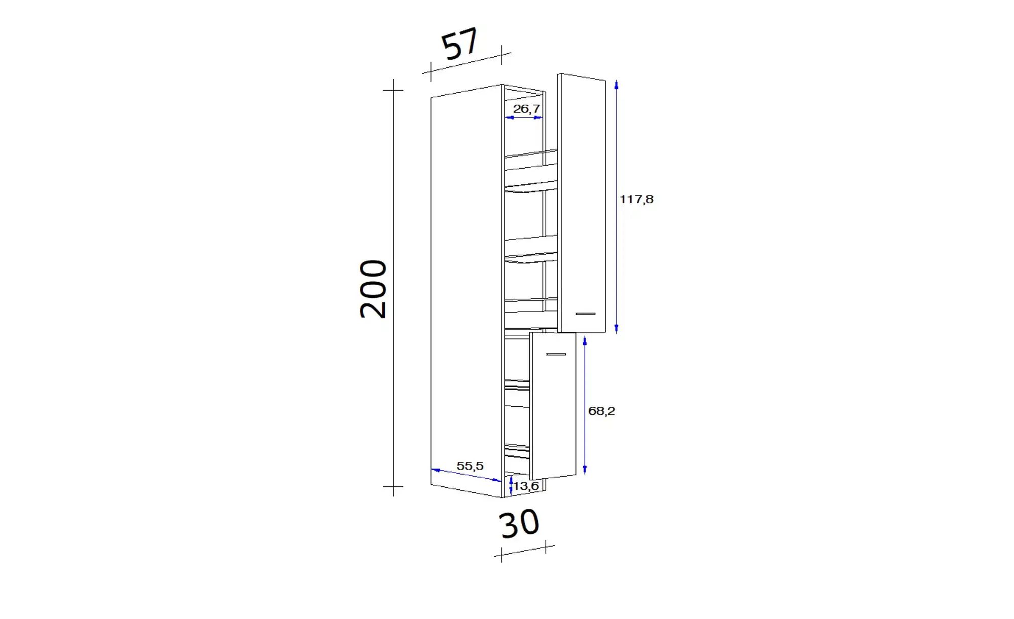 Apothekerschrank  Ens ¦ creme ¦ Maße (cm): B: 30 H: 200 T: 57  -