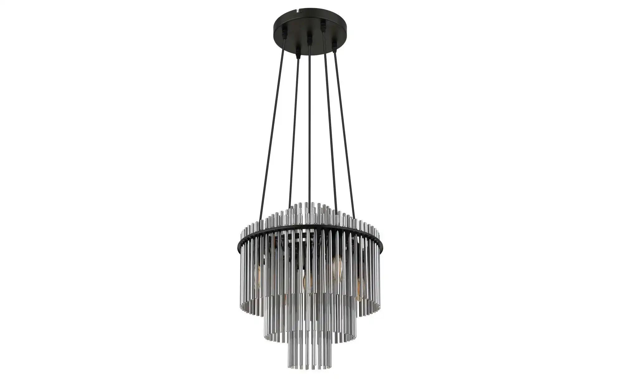 Schwarz Hängeleuchte Pendellampe Kronleuchter Esszimmerleuchte Wohnzimmerlampe, Metall Glasstäbe Rauchfarben, 5 Flammig E14, H 120 Cm - Bild 3