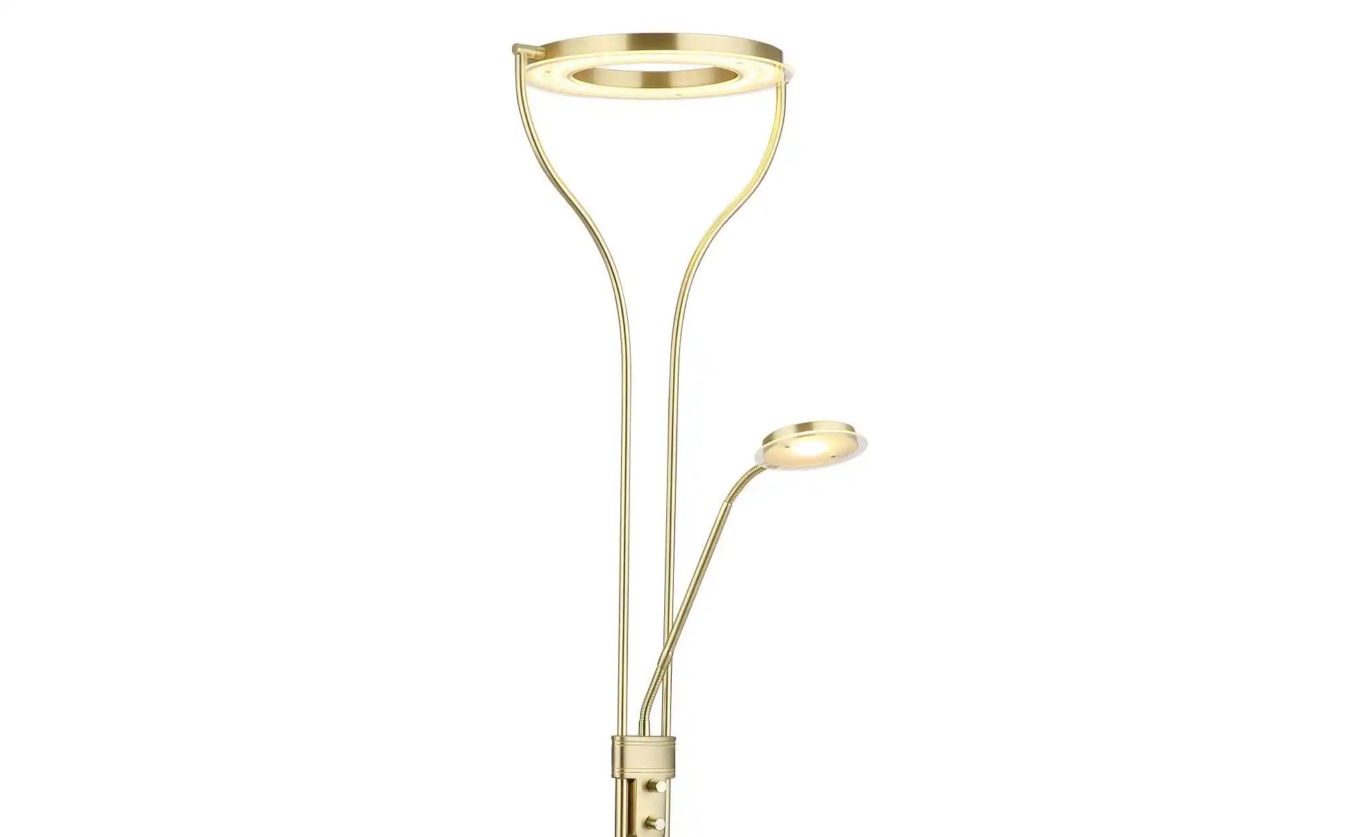 Gelb Stehleuchte Stehlampe Deckenfluter Wohnzimmerleuchte Schlafzimmerlampe, Dimmbar, Flexibler Lesespot, Messingfarben Matt Satiniert, Led 20W 1800Lm Warmweiß, Lxbxh 35X30x194cm - Bild 3