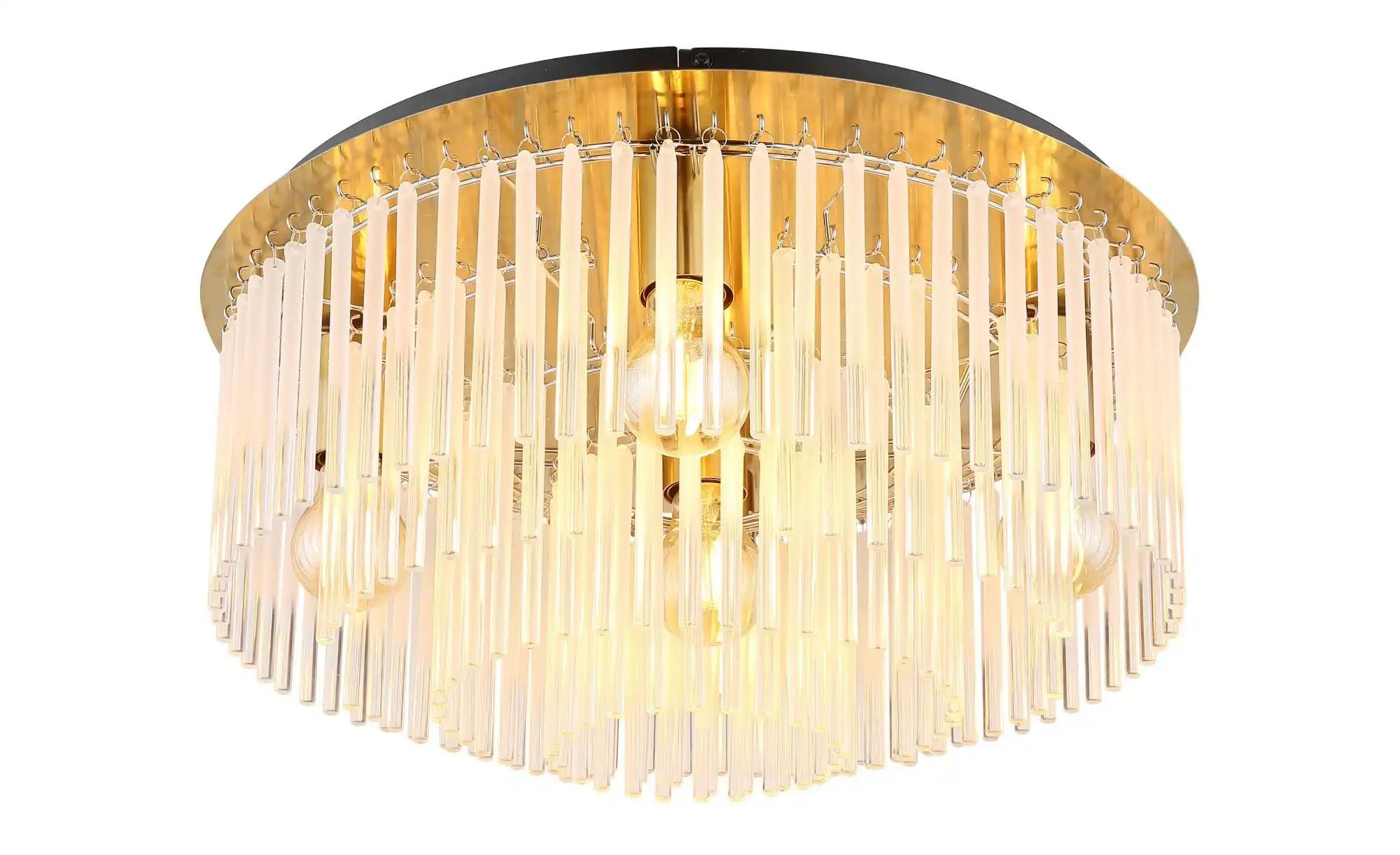 Gelb Deckenleuchte Deckenlampe Wohnzimmerlampe Metall Gold Glasstäbe D 25 Cm - Bild 3