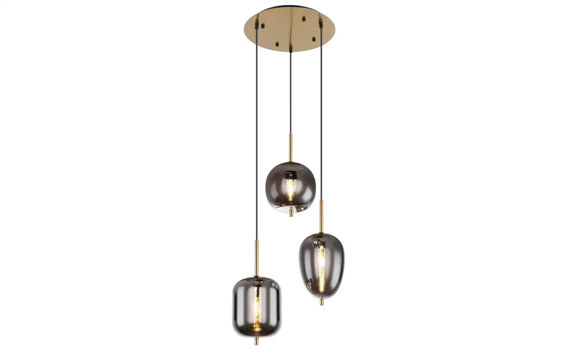 Globo Schwarz Pendelleuchte Blacky Metall Messing Mit 3 Rauchglaskugeln, Ø 46Cm - Bild 3