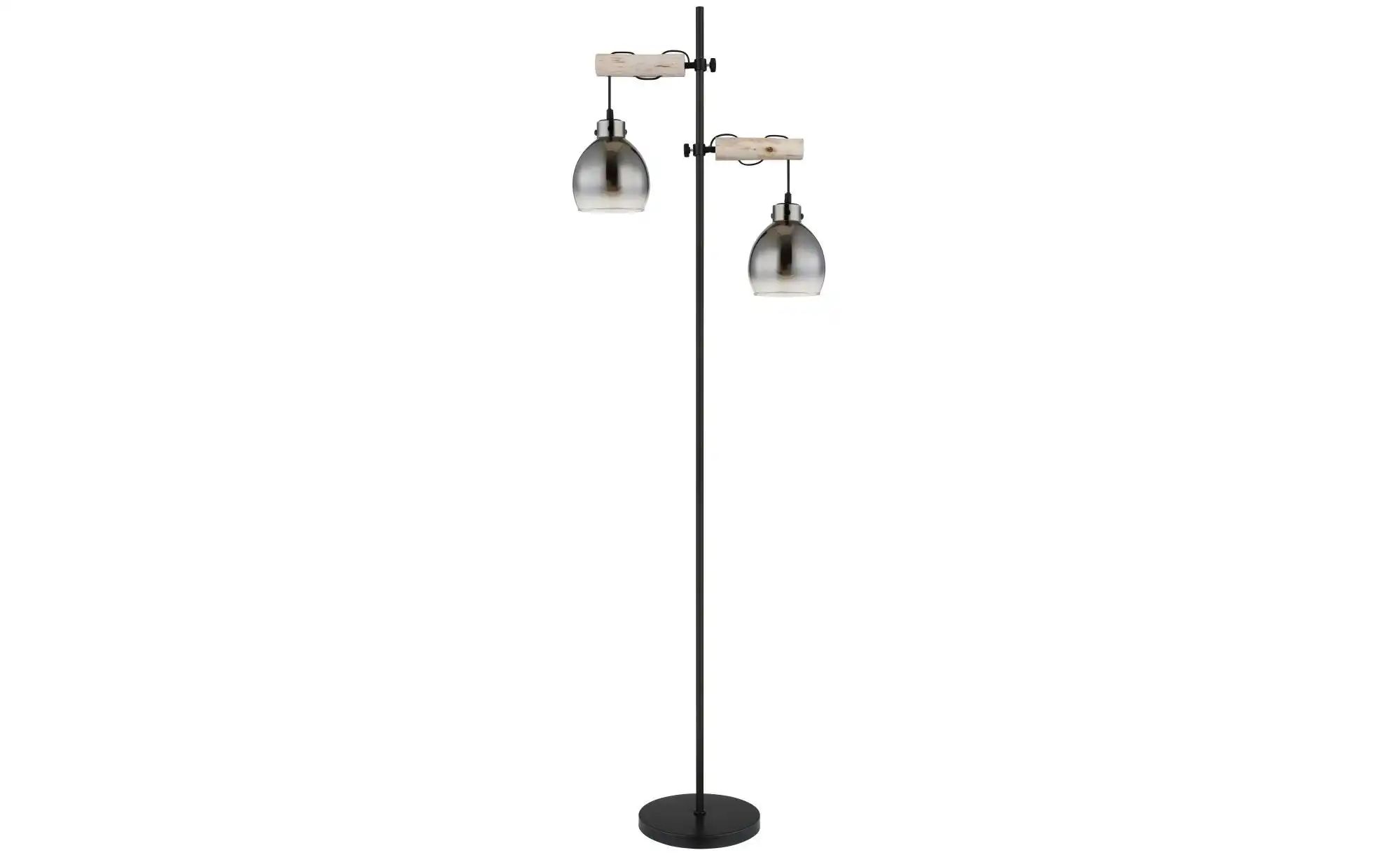 Schwarz Globo - Stehlampe Stehleuchte Wohnzimmerlampe 2 Flammig Höhenverstellbar Rauchglas Holz - Bild 3