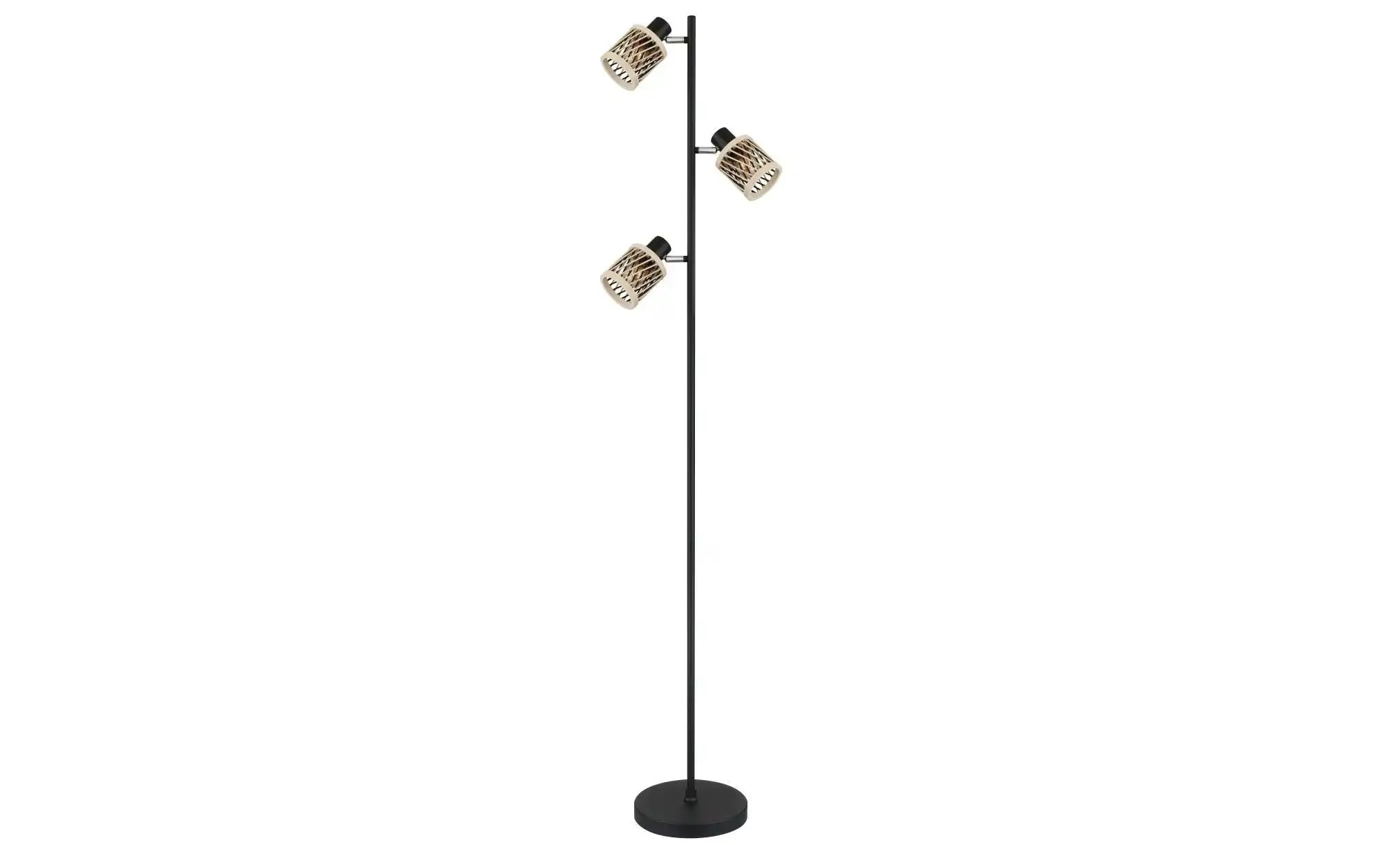 Schwarz Stehlampe Standleuchte Leselampe Matt Bambus Natur 3-Flammig H 154 Cm - Bild 3