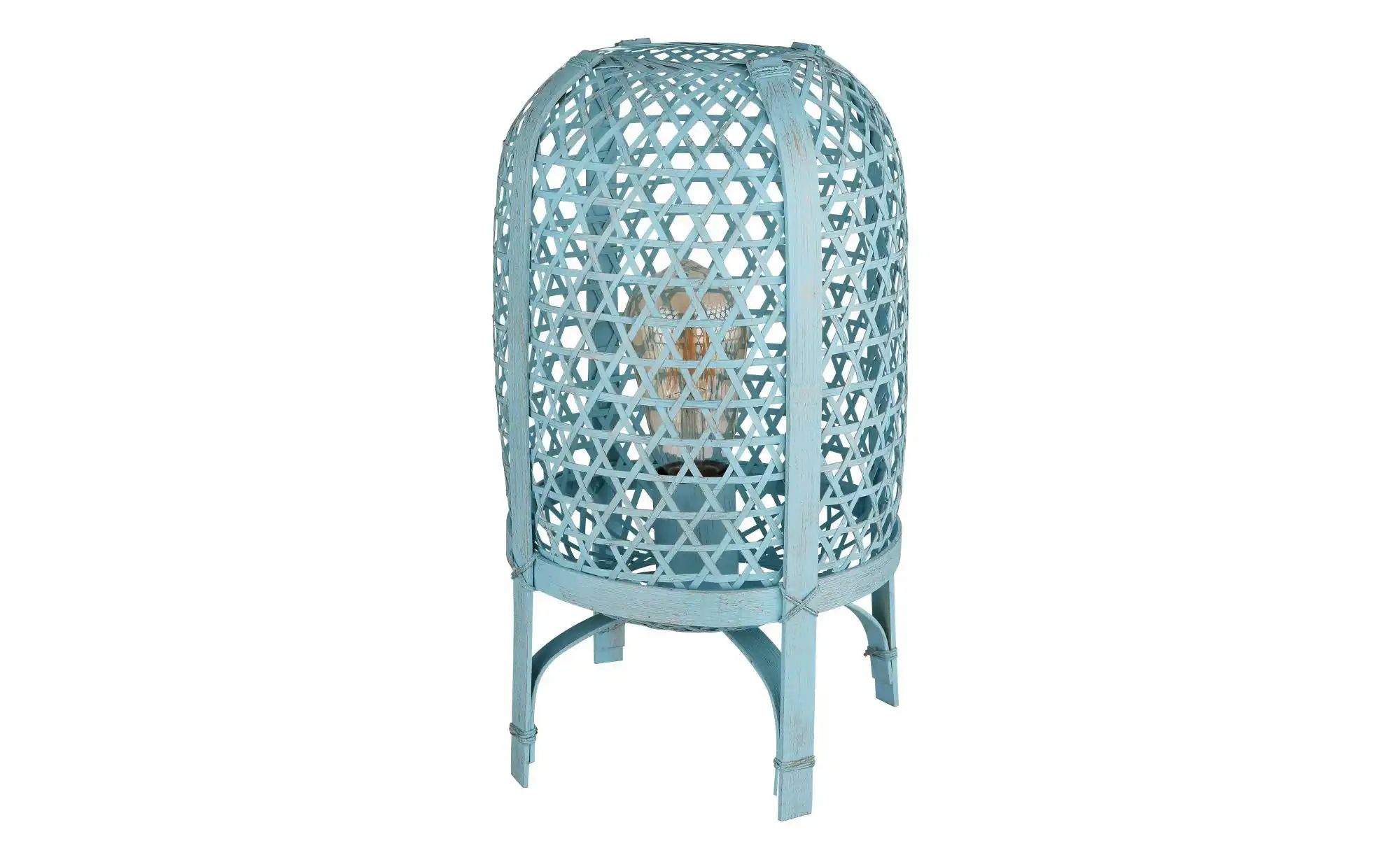 Blau Tischleuchte Bambus Boho Tischlampe Nachttischlampe Schlafzimmer, Metall, 1X E27 Fassung, Dxh 22X37 Cm - Bild 3