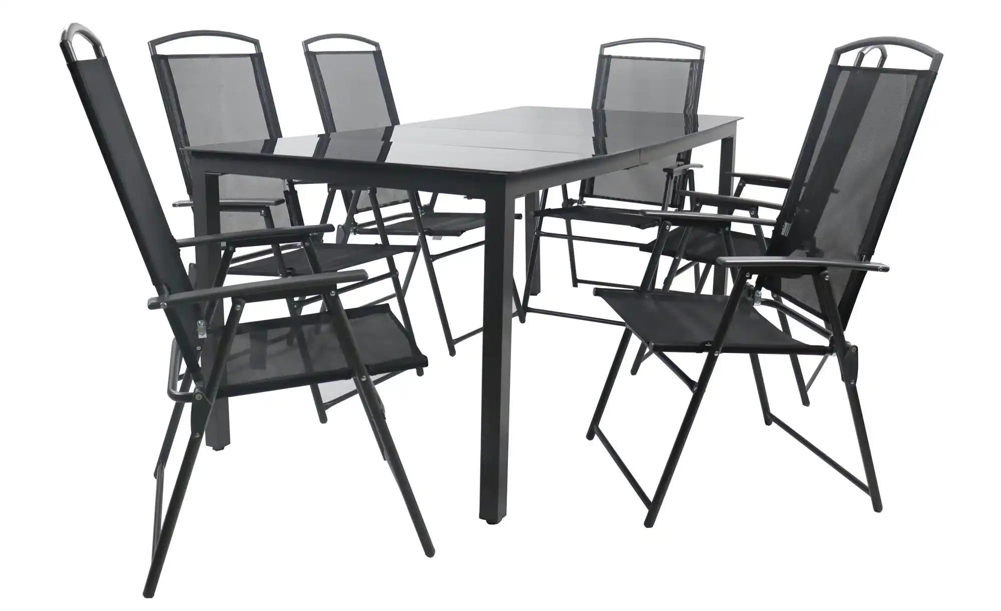 Gartenmöbel 7er-Set | schwarz | Maße (cm): B: 190 H: 76 Garten > Gartenmöbel > Gartensitzgruppen - Sconto