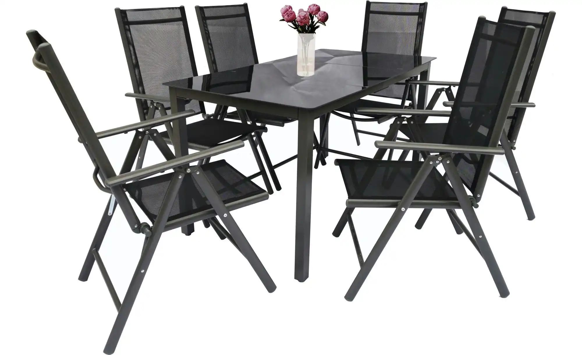 Gartenmöbel 7er-Set | schwarz | Maße (cm): B: 140 H: 73 Garten > Gartenmöbel > Gartensitzgruppen - Sconto