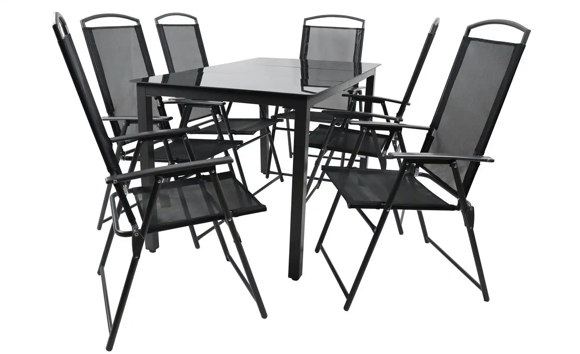 Gartenmöbel 7er-Set | schwarz | Maße (cm): B: 140 H: 76 Garten > Gartenmöbel > Gartensitzgruppen - Sconto