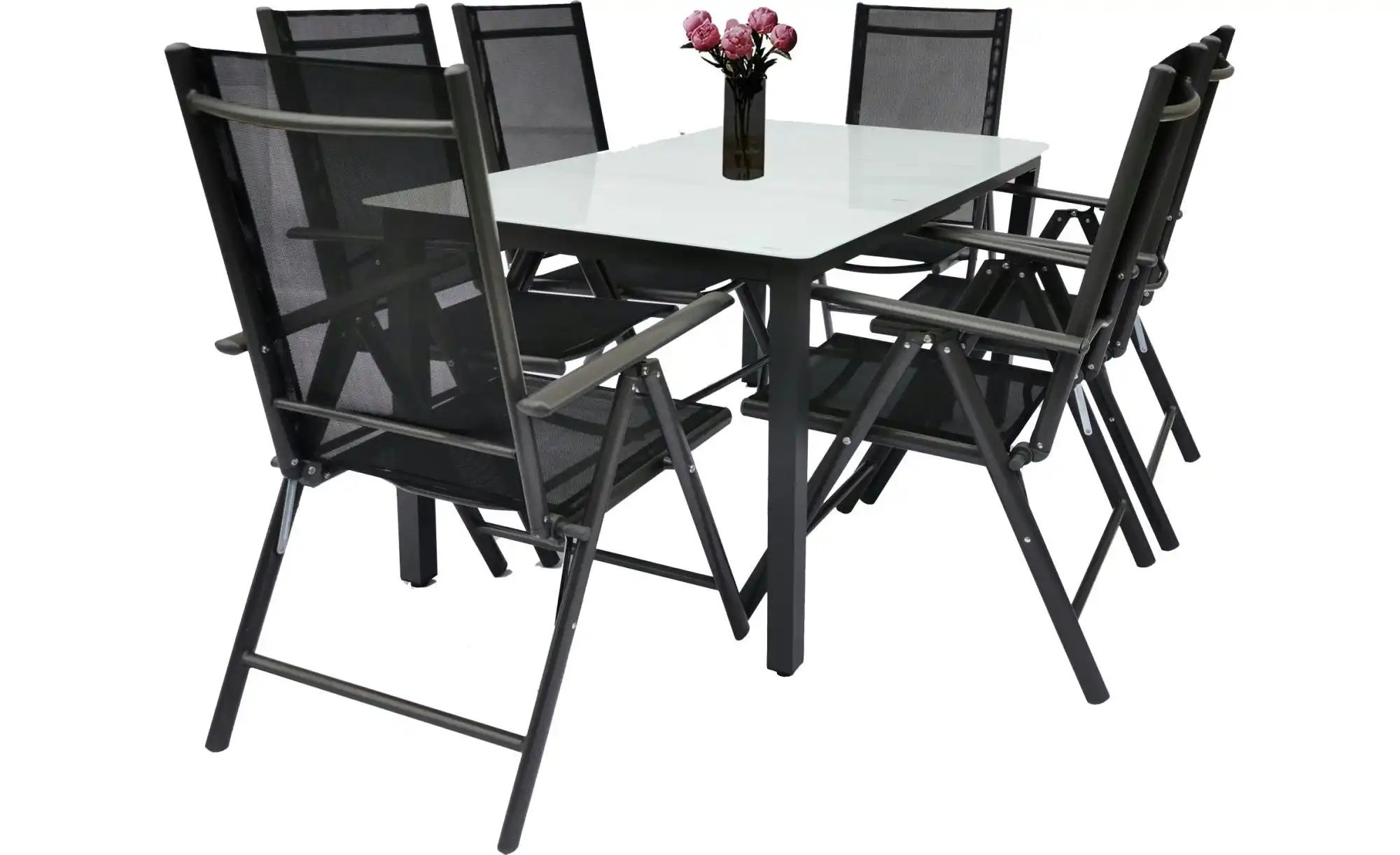 Gartenmöbel 7er-Set | schwarz | Maße (cm): B: 140 H: 73 Garten > Gartenmöbel > Gartensitzgruppen - Sconto