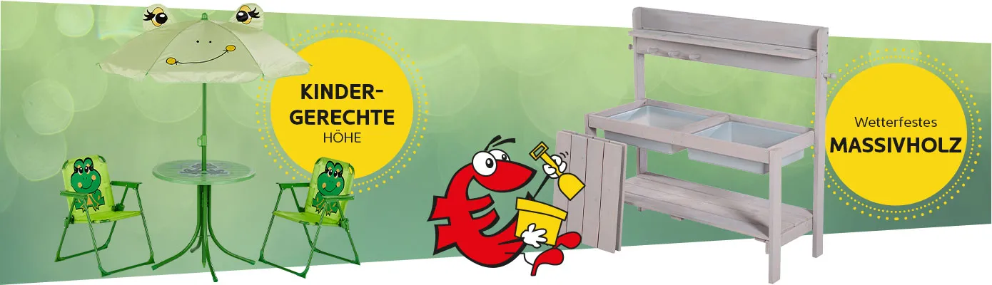 Kinder-Gartenset in kindergerechter Höhe mit Frosch-Design, Sconti spielt vor Outdoor Kinderküche aus wetterfestem Massivholz, 